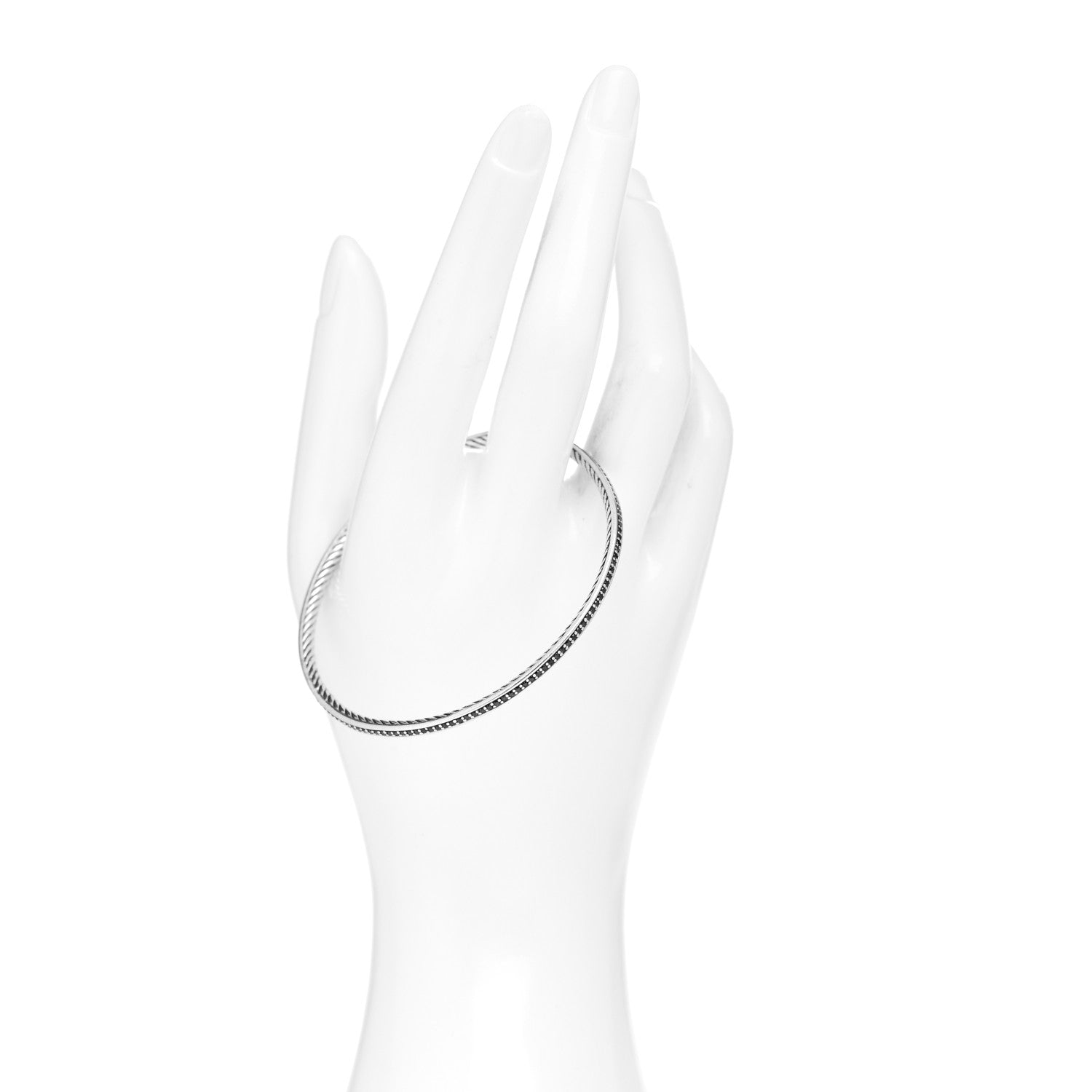 David Yurman Sterling Silver Black Diamond Cable Bangle Bracelet 2 of 4