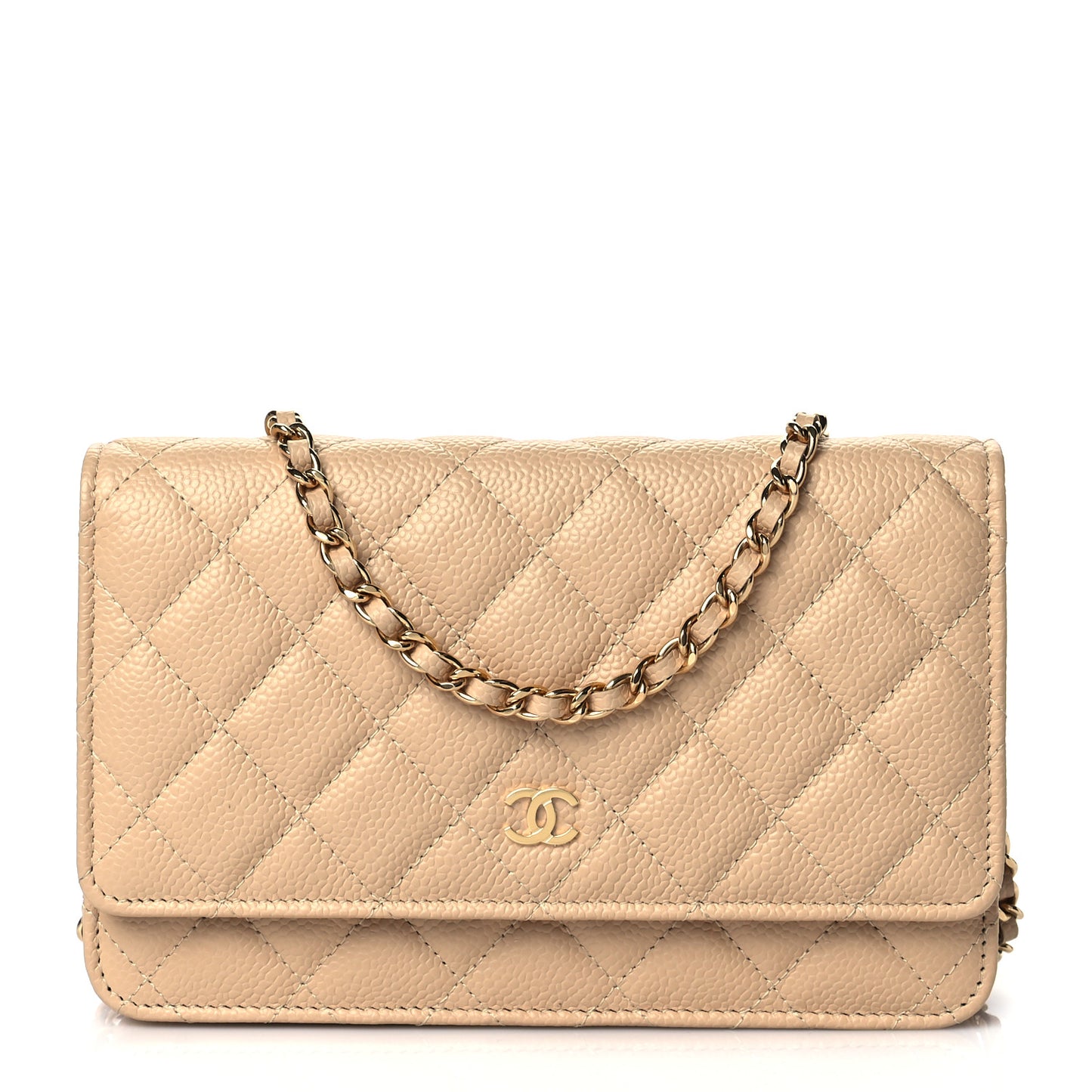 Caviar Quilted Wallet On Chain WOC Beige