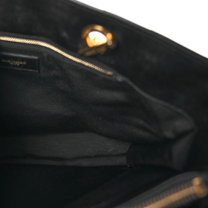 Saint Laurent Grain De Poudre Matelasse Chevron Monogram Shopping Bag Black 4 of 8