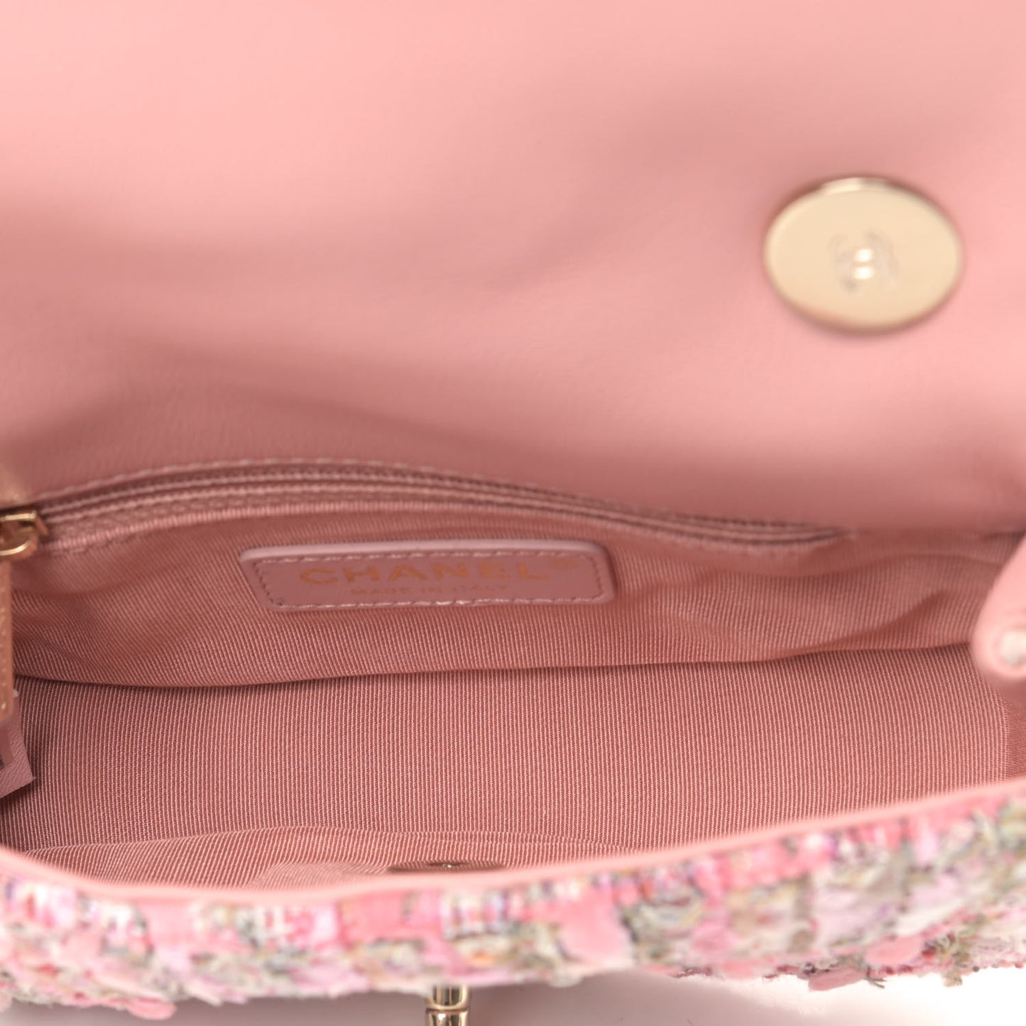 Tweed Mini Pearl Handle Flap Pink Beige Orange Ecru