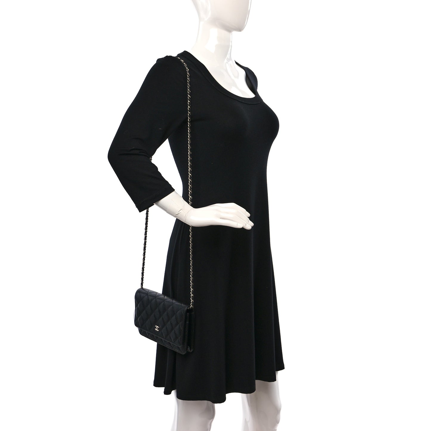 Caviar Quilted Wallet on Chain WOC Black