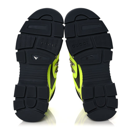 Gucci X SEGA Mesh Technical Canvas Calfskin Reflective Mens Flashtrek Sneakers 10.5 Neon Yellow Lotus 5 of 8