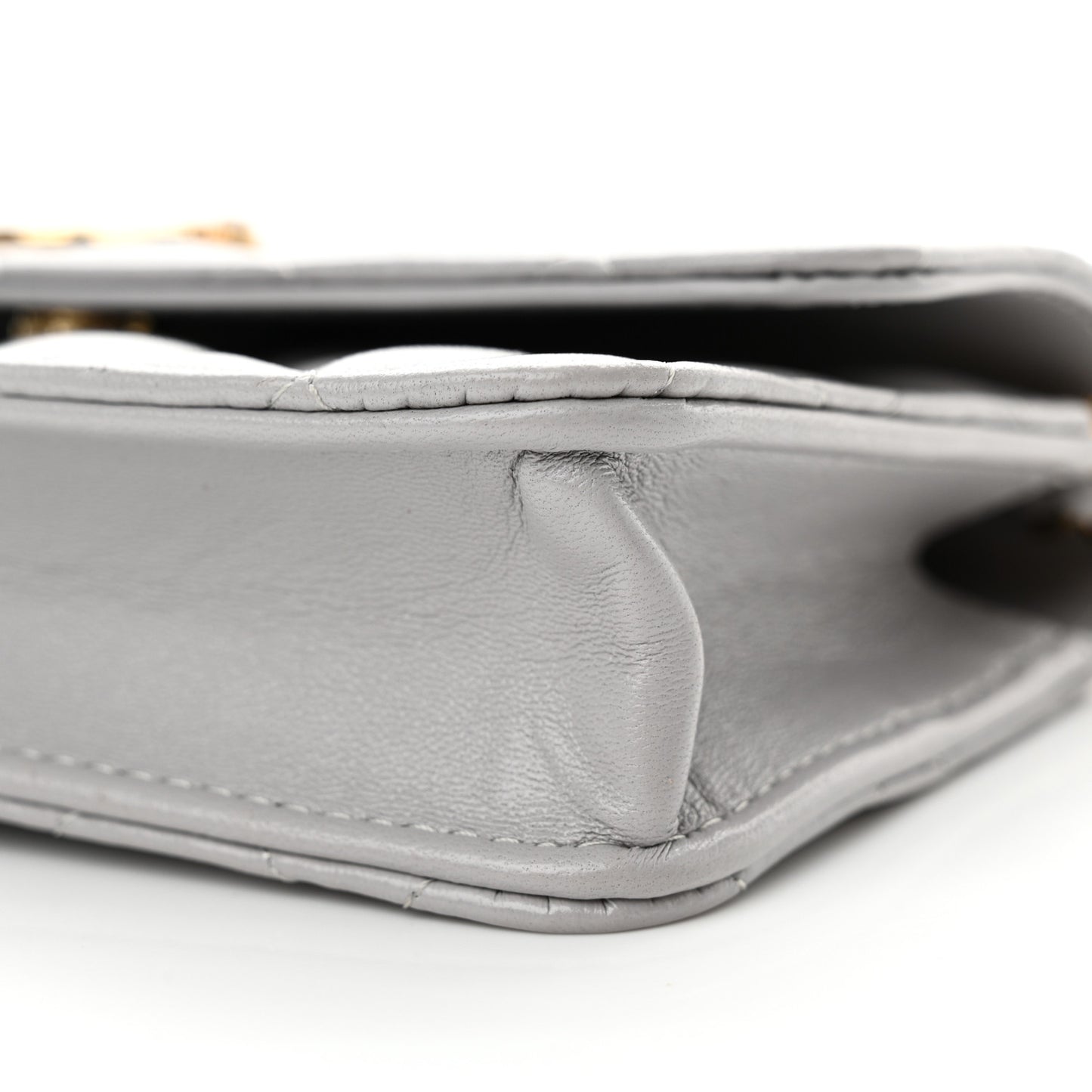 Lambskin Pearl Quilted Flap Phone Holder With Chain Grey