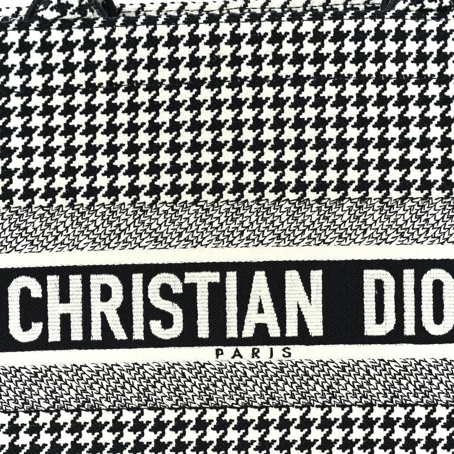 Canvas Houndstooth Embroidered Medium Book Tote  Black White