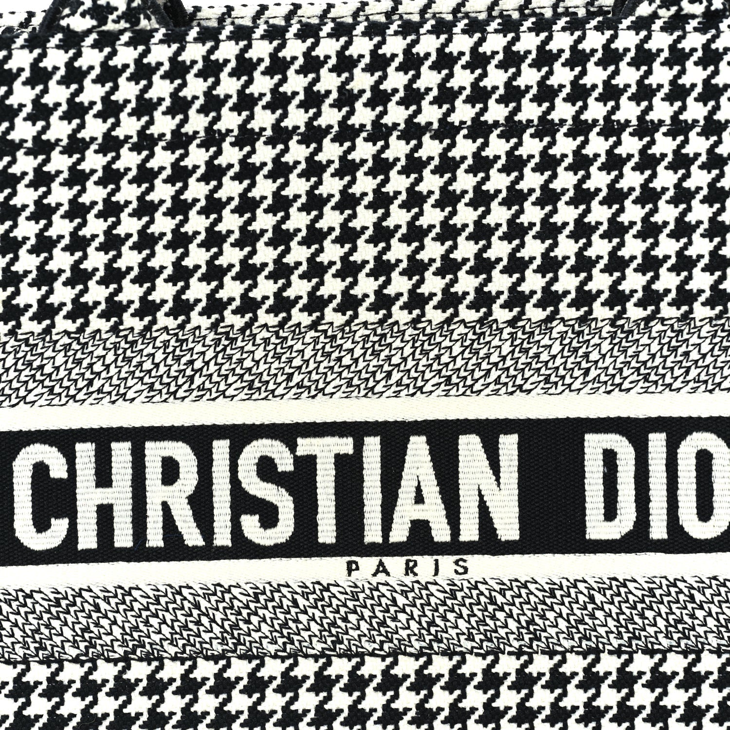 Christian Dior Canvas Houndstooth Embroidered Medium Book Tote  Black White 6 of 8