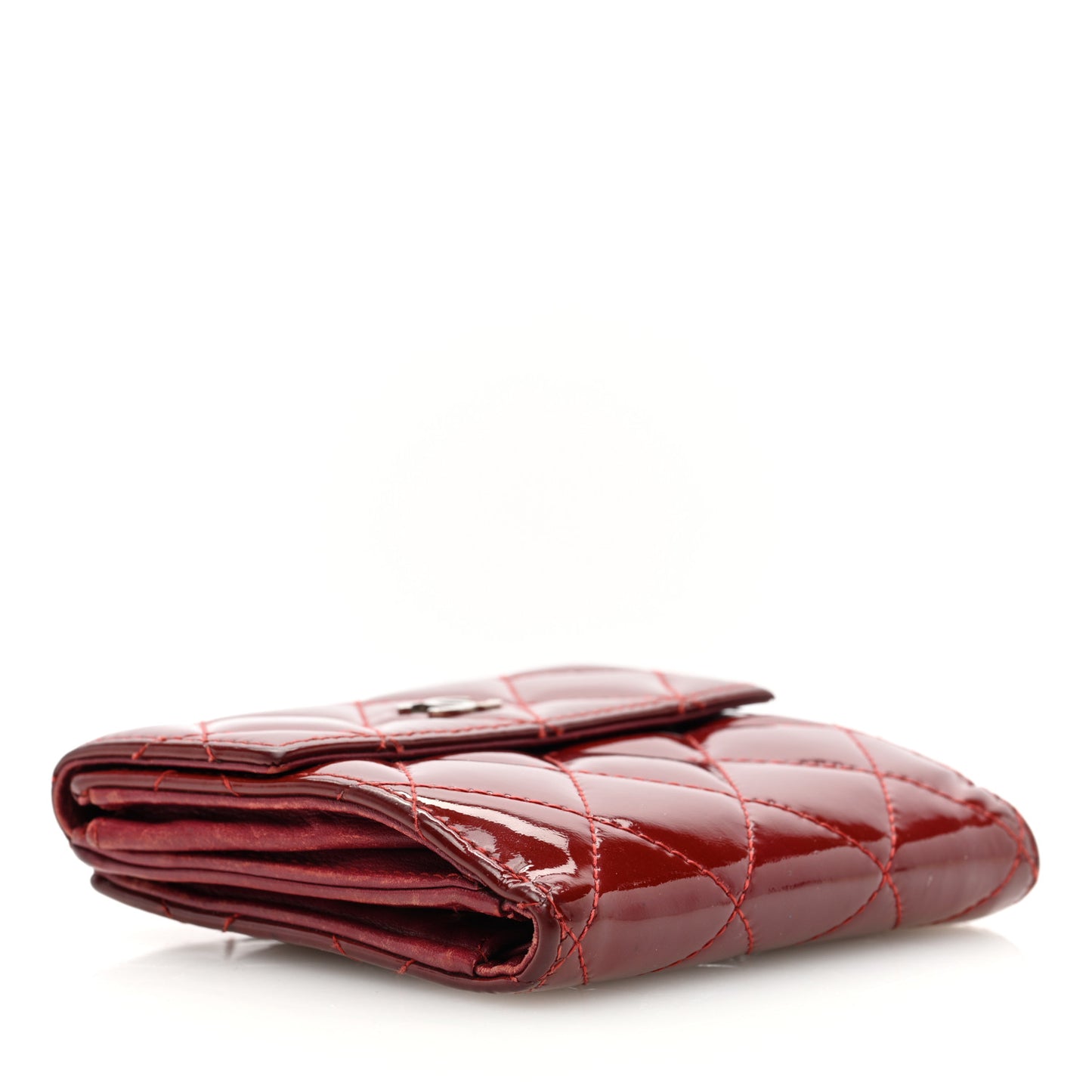 Patent Quilted Compact French Flap Wallet Red