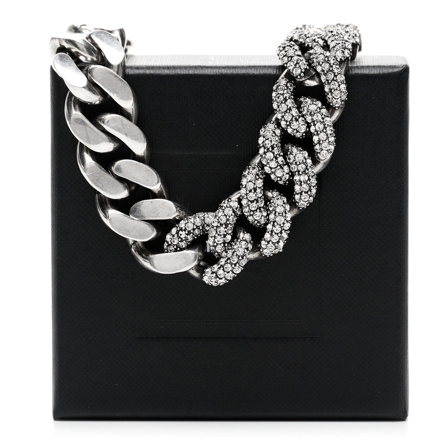 Crystal Curb Chain Necklace Oxidized Silver