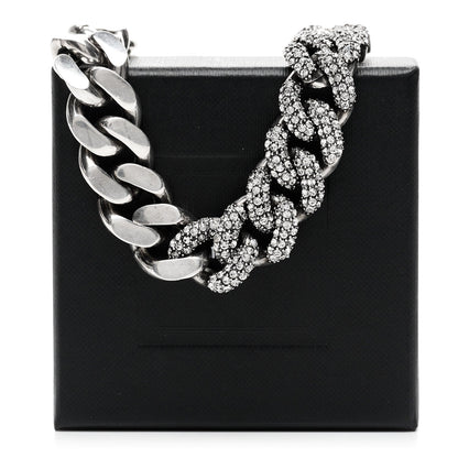 Saint Laurent Crystal Curb Chain Necklace Oxidized Silver 6 of 6