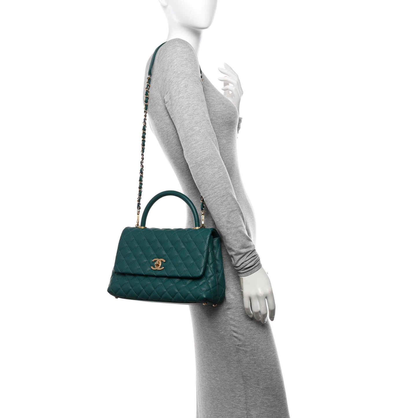 Caviar Quilted Small Coco Handle Flap Dark Turquoise