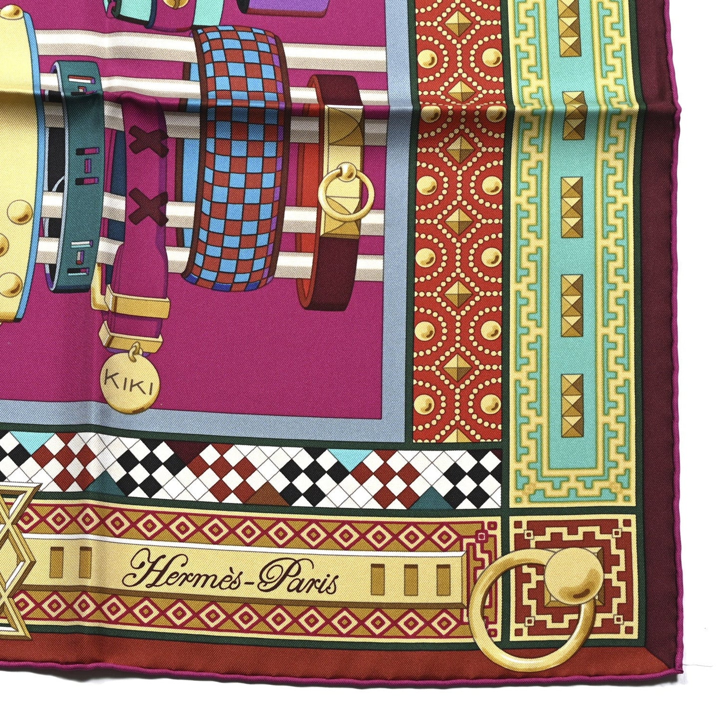 Silk Colliers de Chiens Scarf 90 Fuchsia Turquoise Grenat