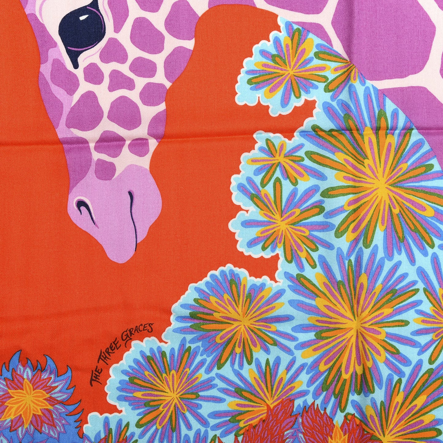 Cashmere Silk The Three Graces Shawl 140 Orange Turquoise Vert