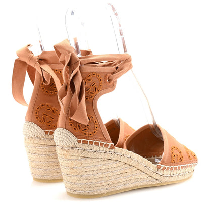 Gucci Canvas Damita GG Eyelet Espadrille Wedge Sandals 37 Blondie Cognac 5 of 7