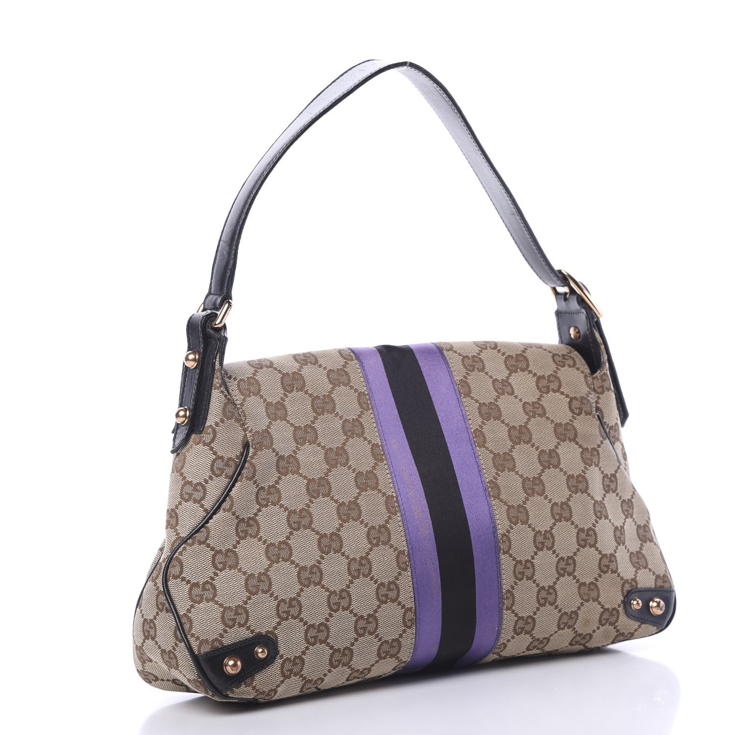 Gucci Monogram Horsebit Web Flap Bag Brown Purple 2 of 15