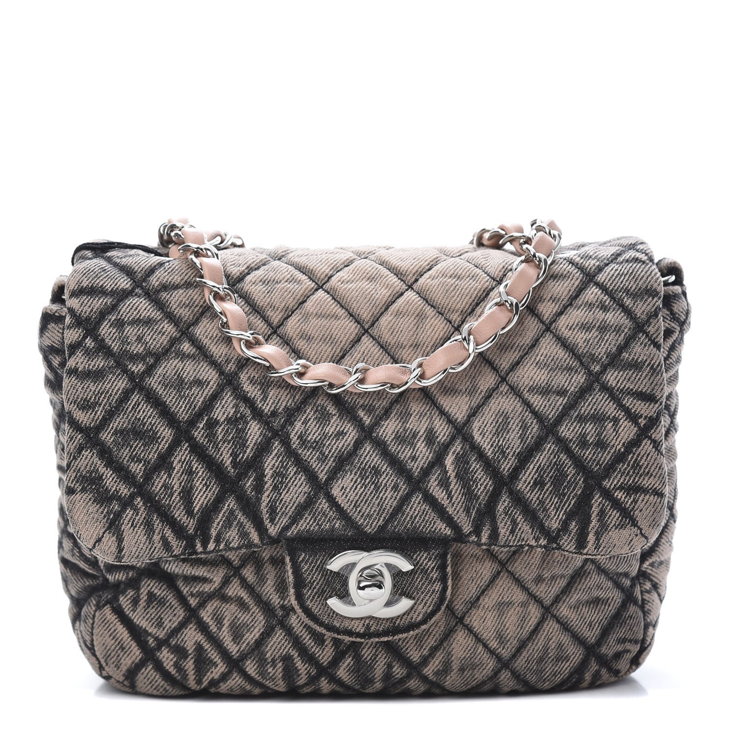 Washed Denim Quilted Small Denimpression Flap Rose Clair