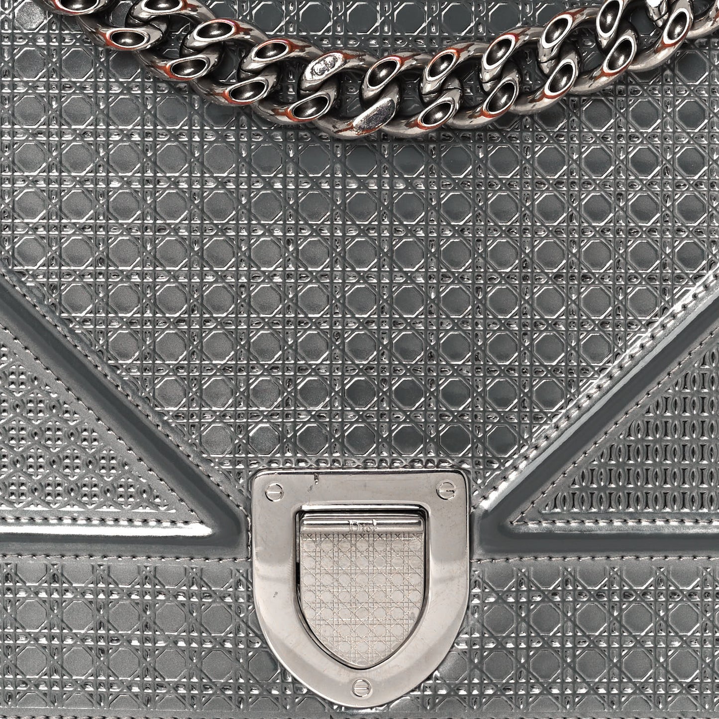 Metallic Patent Micro-Cannage Medium Diorama Flap Bag Silver