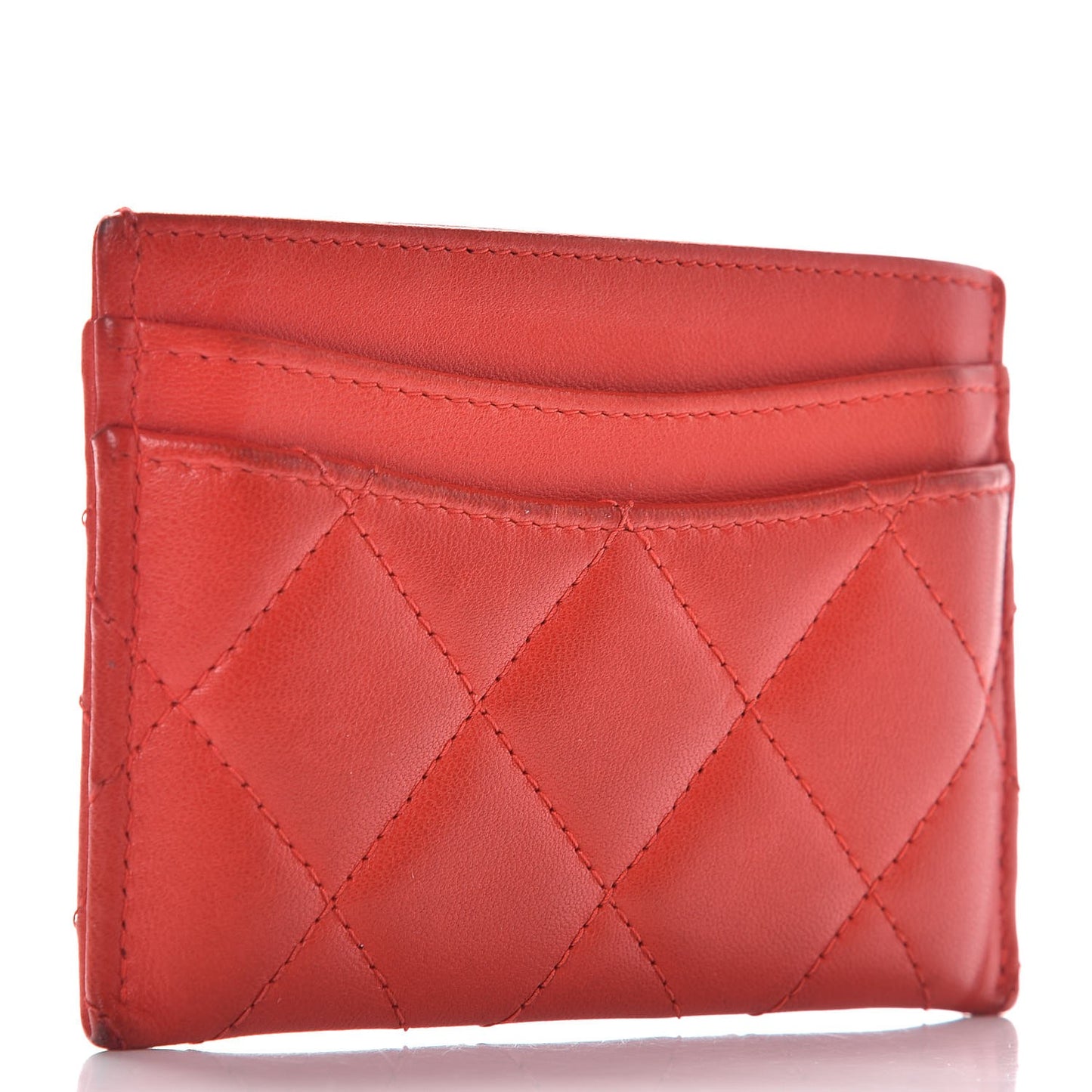 Lambskin Quilted Card Holder Red
