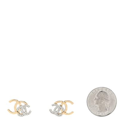 Chanel Crystal Double CC Earrings Gold Silver 2 of 4