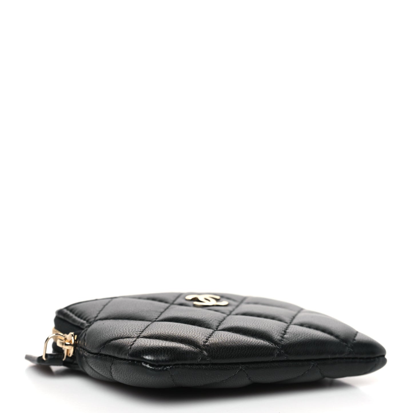 Lambskin Quilted Zip Card Holder Wallet Black