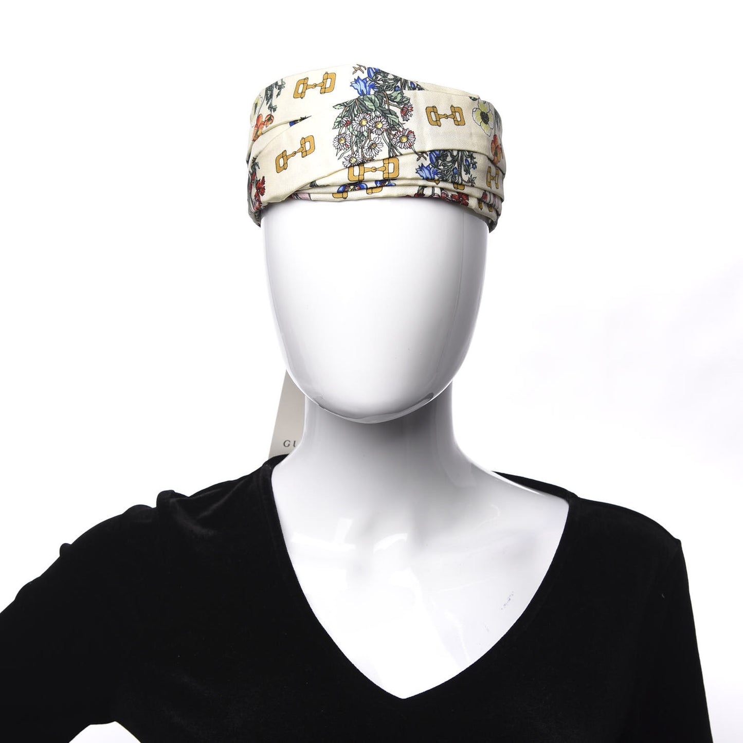 Silk Floral Stirrup Print Headband M Natural