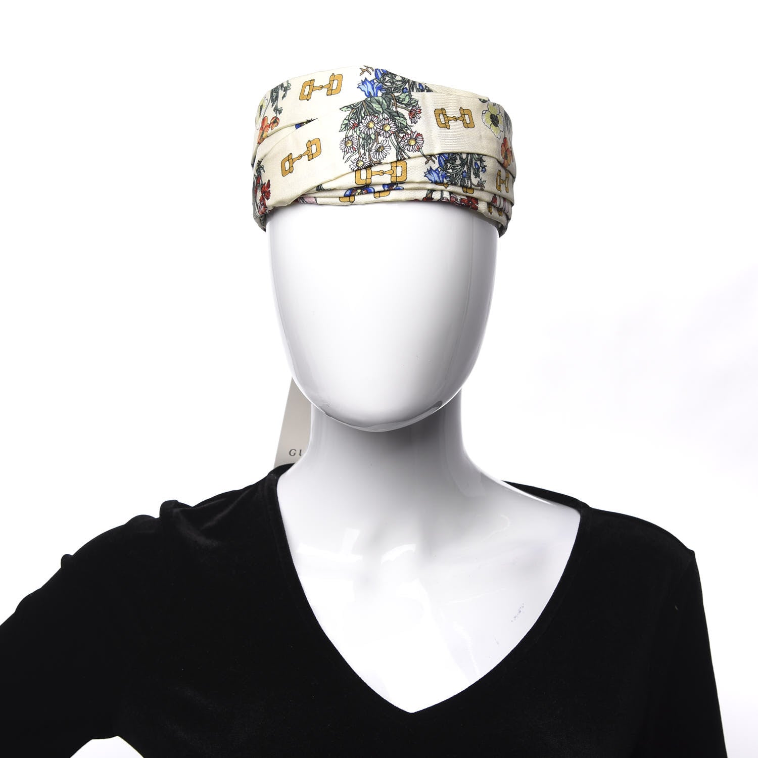 Gucci Silk Floral Stirrup Print Headband M Natural 2 of 5