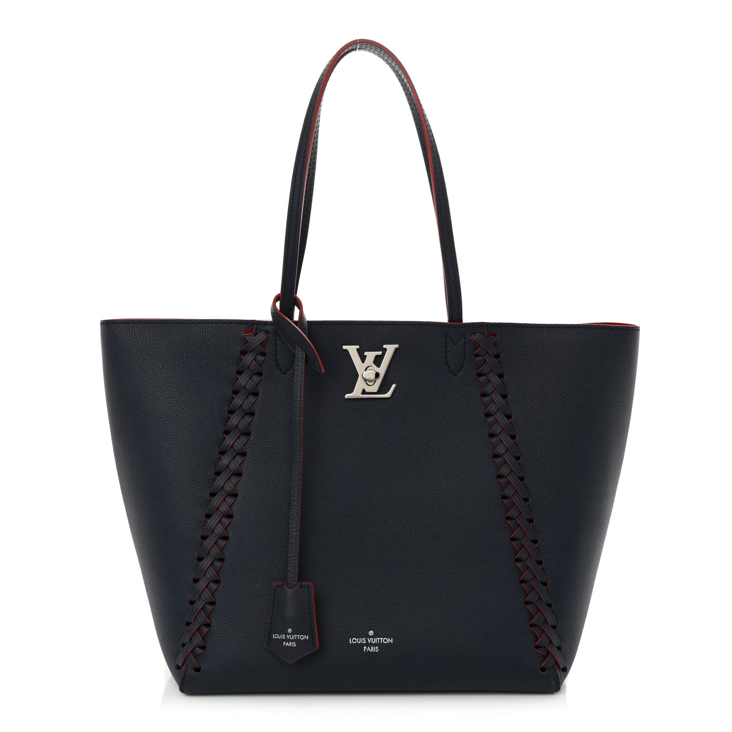 Calfskin Braided Lockme Cabas Marine Rouge