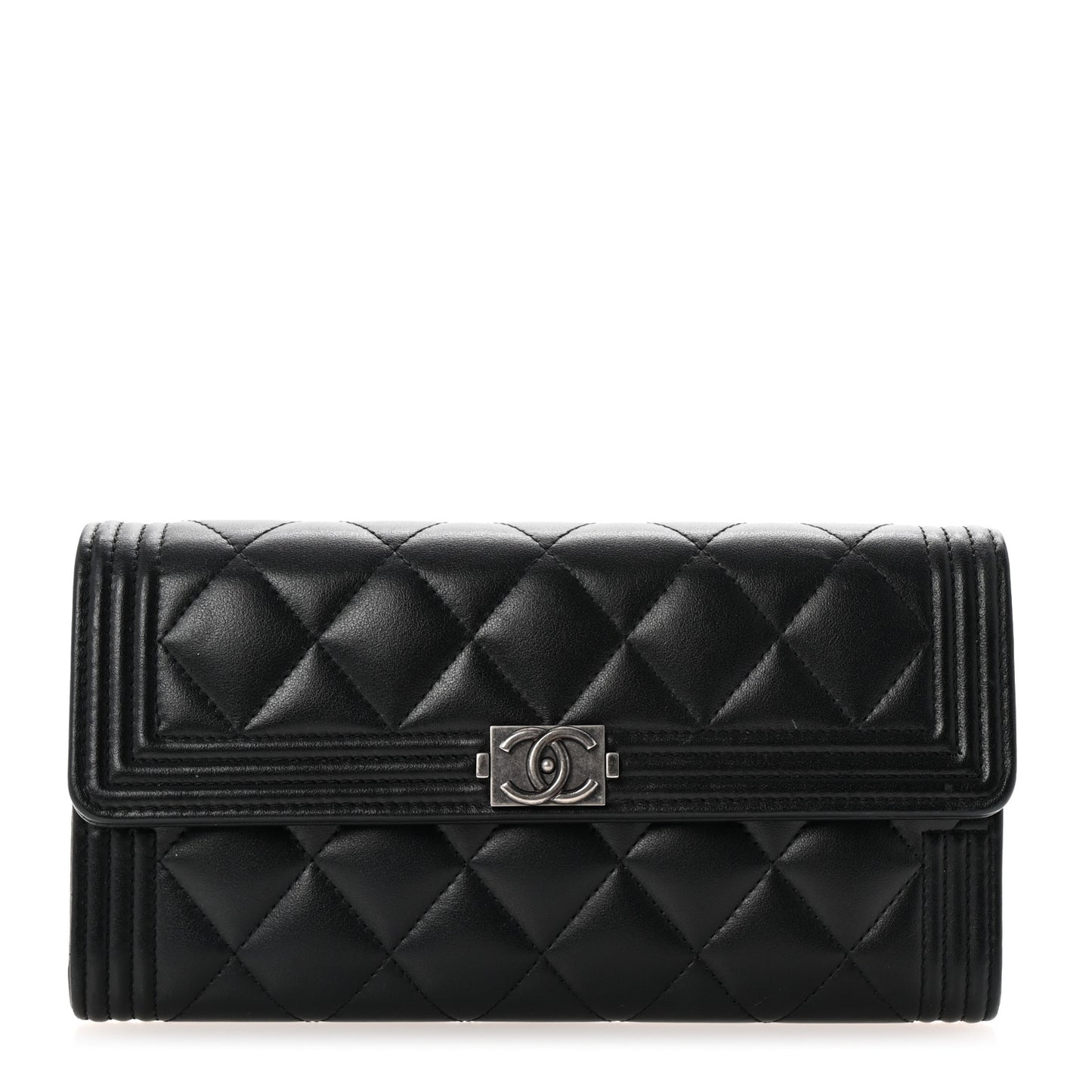 Caviar Quilted Large Boy Gusset Flap Wallet Black