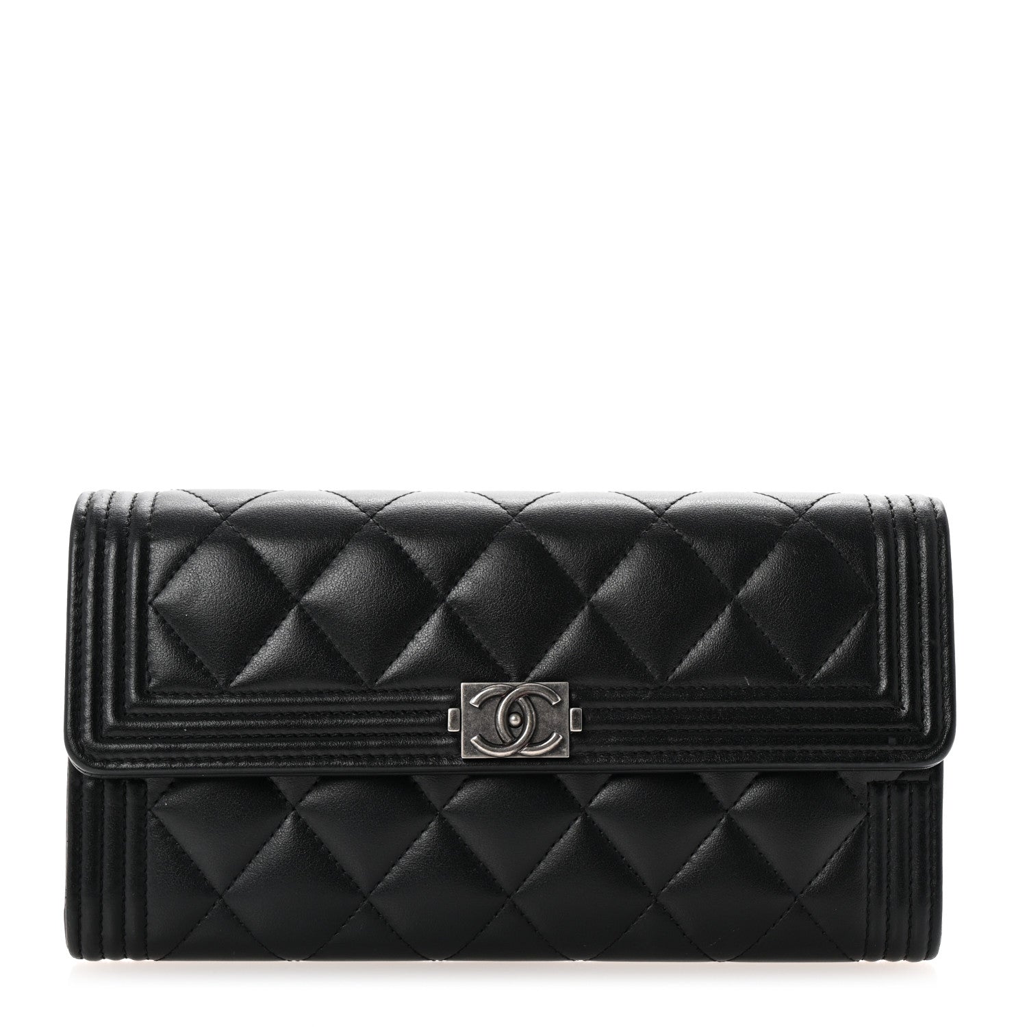 Chanel Caviar Quilted Large Boy Gusset Flap Wallet Black 1 of 8