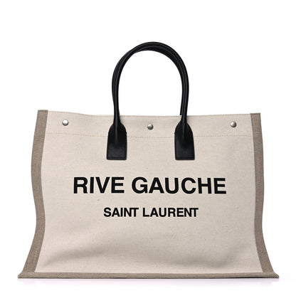 Saint Laurent Linen Calfskin Small Rive Gauche Tote  Greggio Natural 1 of 8