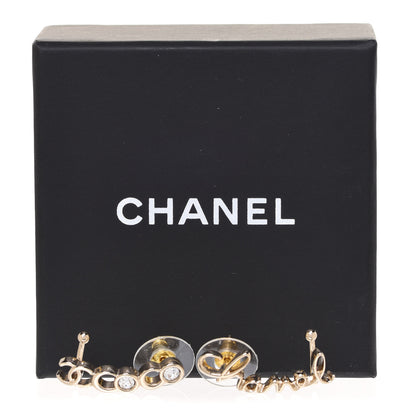 Chanel Metal Crystal Coco Script CC Climber Earrings Gold 5 of 5