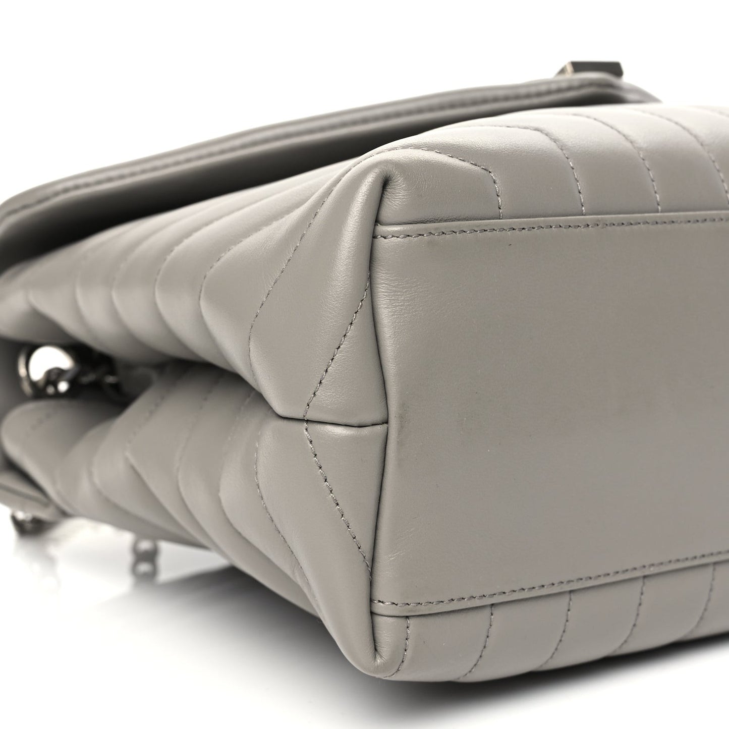 Calfskin Y Quilted Monogram Medium Loulou Chain Satchel Light Grey