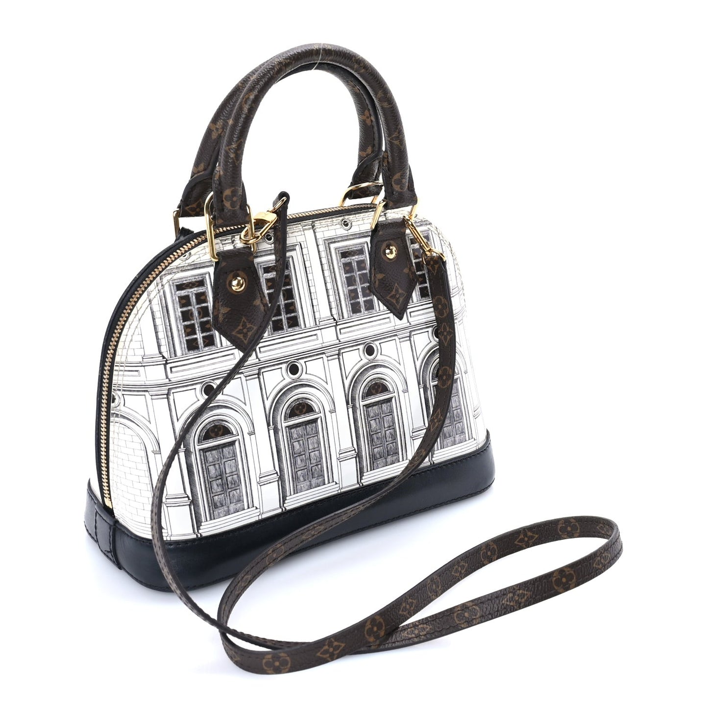 X FORNASETTI Calfskin Architettura Alma BB Black White