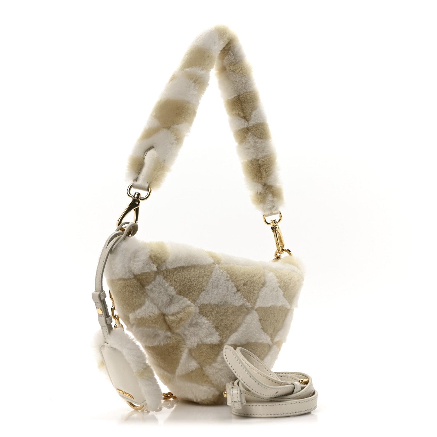 Shearling Symbole Mini Triangle Bag Ecru White
