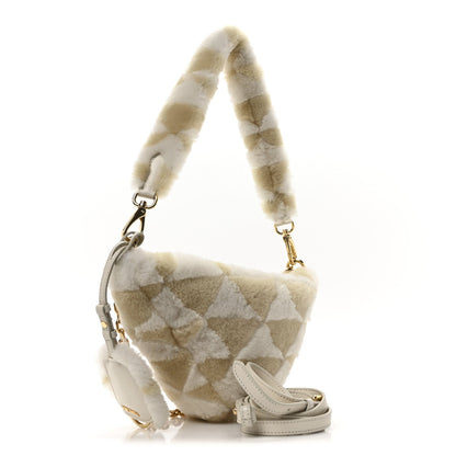 Prada Shearling Symbole Mini Triangle Bag Ecru White 3 of 7