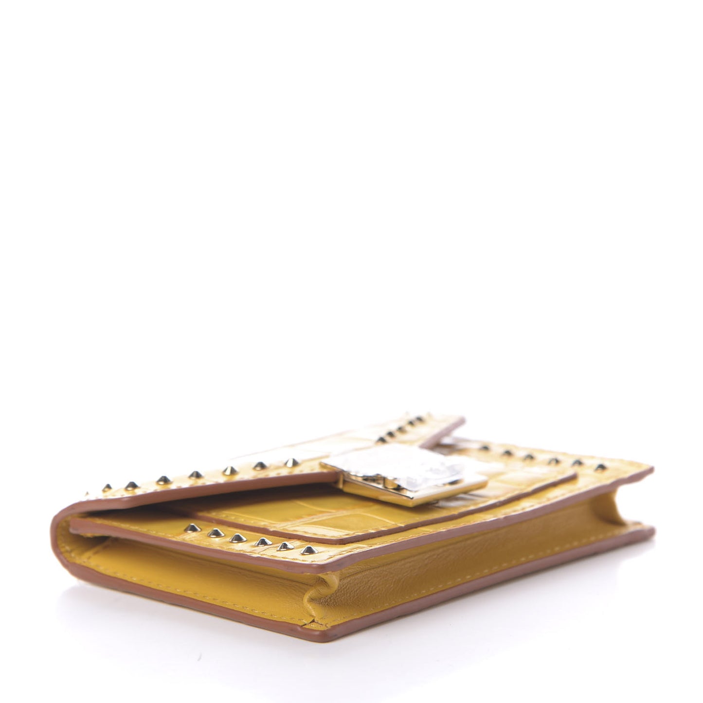 Calfskin Crocodile Embossed Flap Card Holder Golden Mango