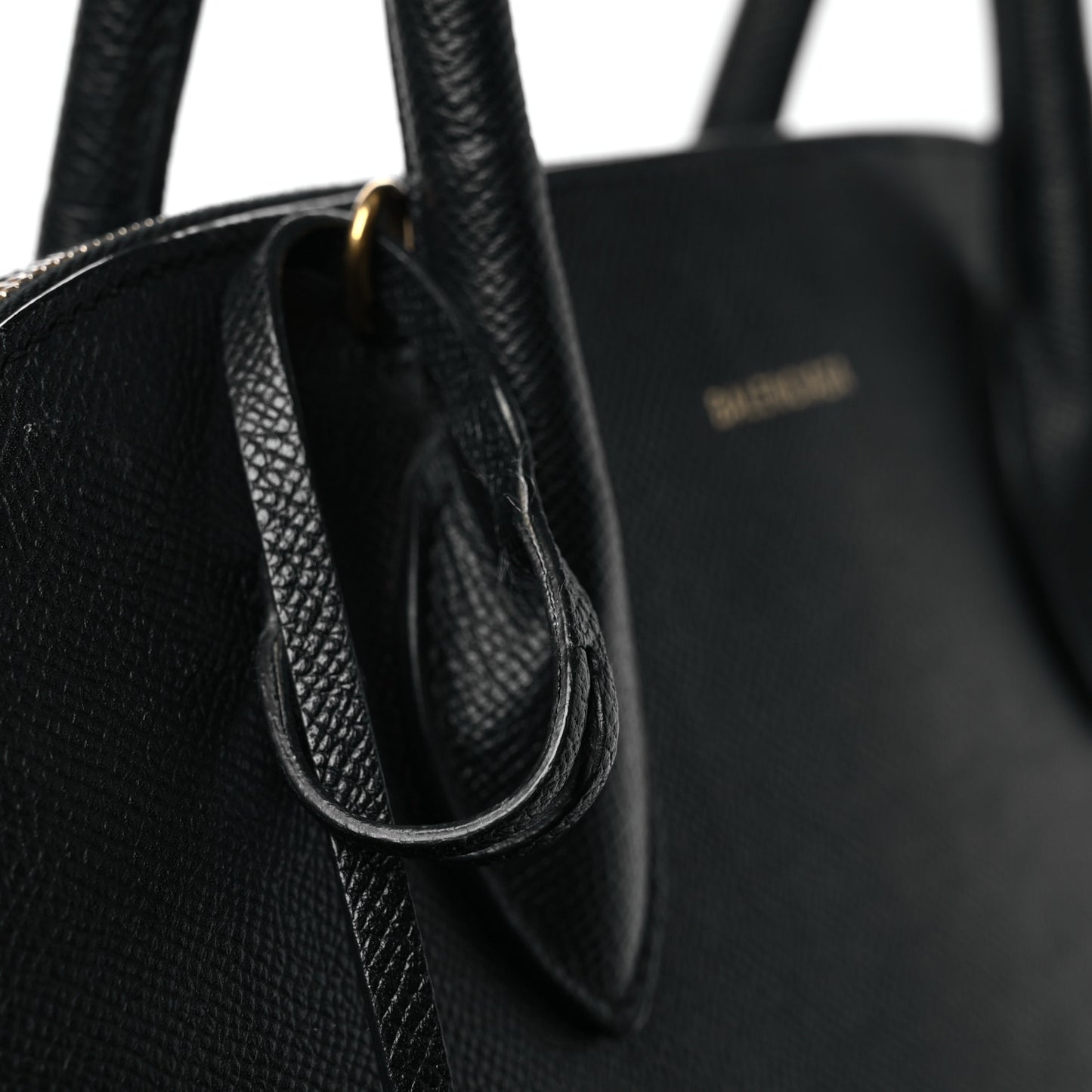 Signature Grained Calfskin Logo M Ville Top Handle Bag Black