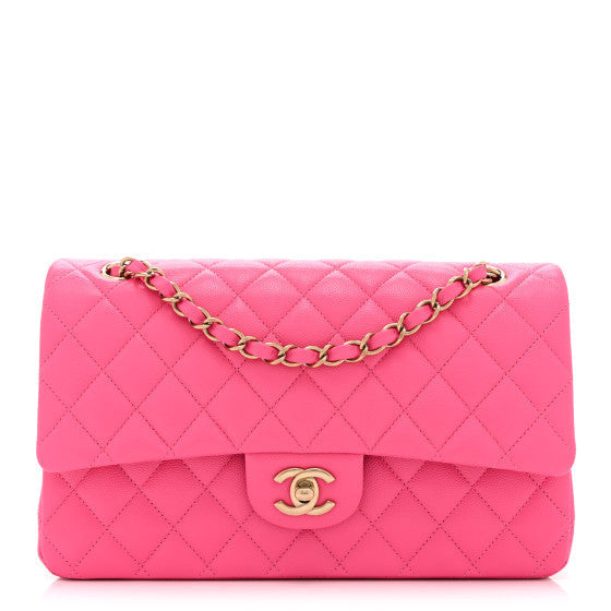 Caviar Quilted Medium Double Flap Pink