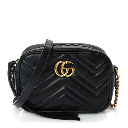 Gucci Calfskin Matelasse Mini GG Marmont Chain Shoulder Bag  Black 1 of 8