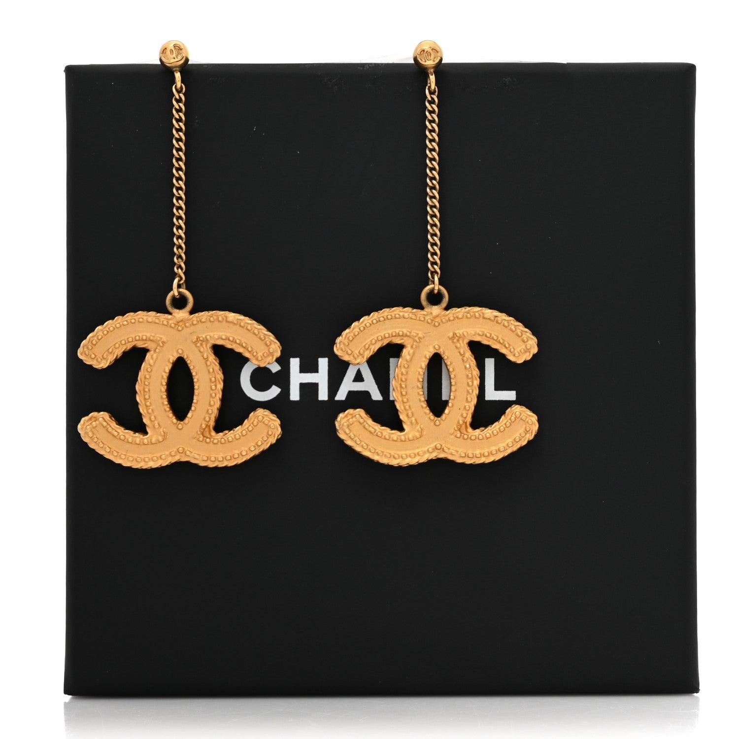 Chanel CC Drop Earrings Matte Gold 5 of 5