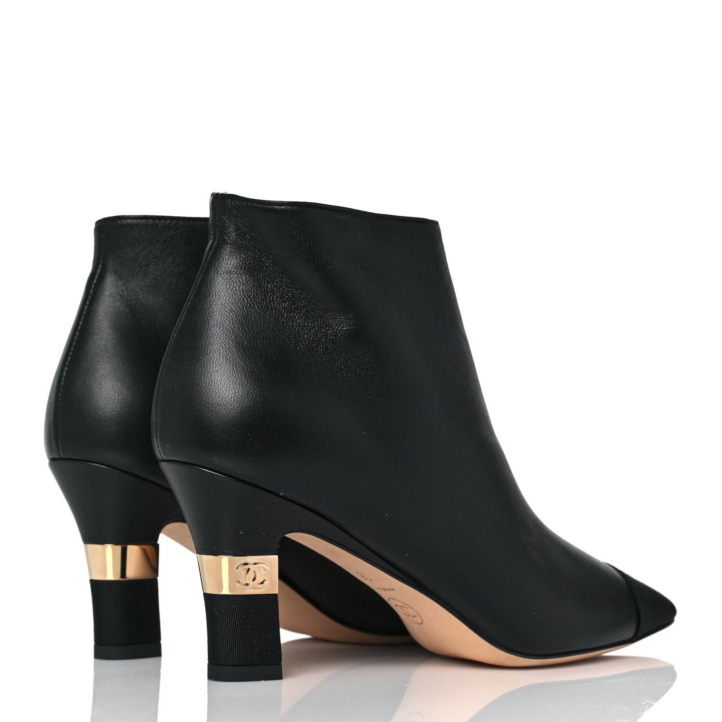 Lambskin Grosgrain Cap Toe Short Ankle Boots 36 Black