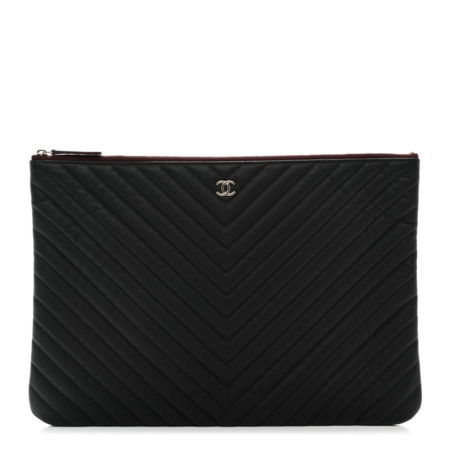 Caviar Chevron Quilted Large Cosmetic Case Black