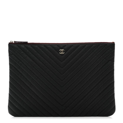 Chanel Caviar Chevron Quilted Large Cosmetic Case Black 1 of 7