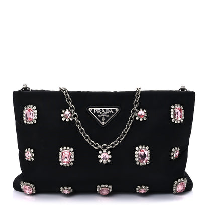 Prada Tessuto Nylon Crystal Clutch Bag Black 1 of 8