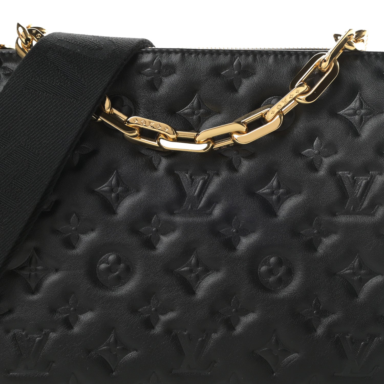 Louis Vuitton Lambskin Embossed Monogram Coussin PM Black 8 of 11