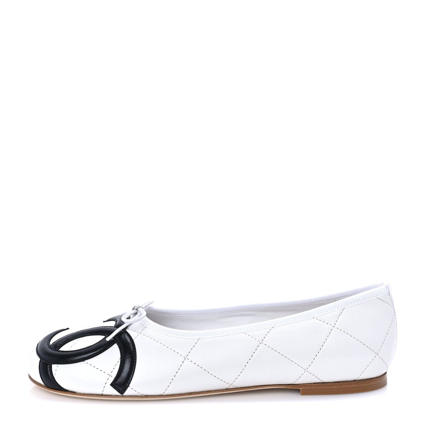 Lambskin Quilted CC Cambon Ballet Flats 40.5  White Black