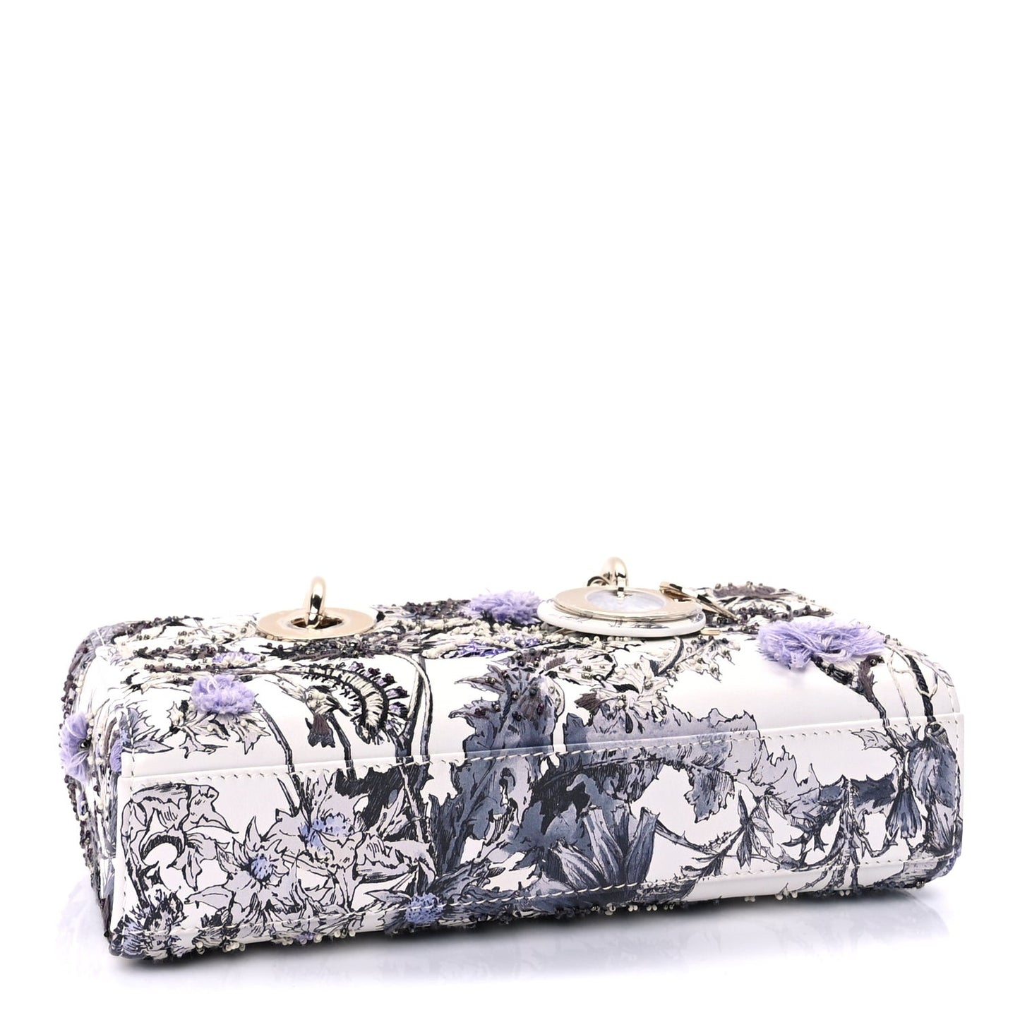 Calfskin Embroidered Floral Butterfly Small Lady D-Joy White Multicolor