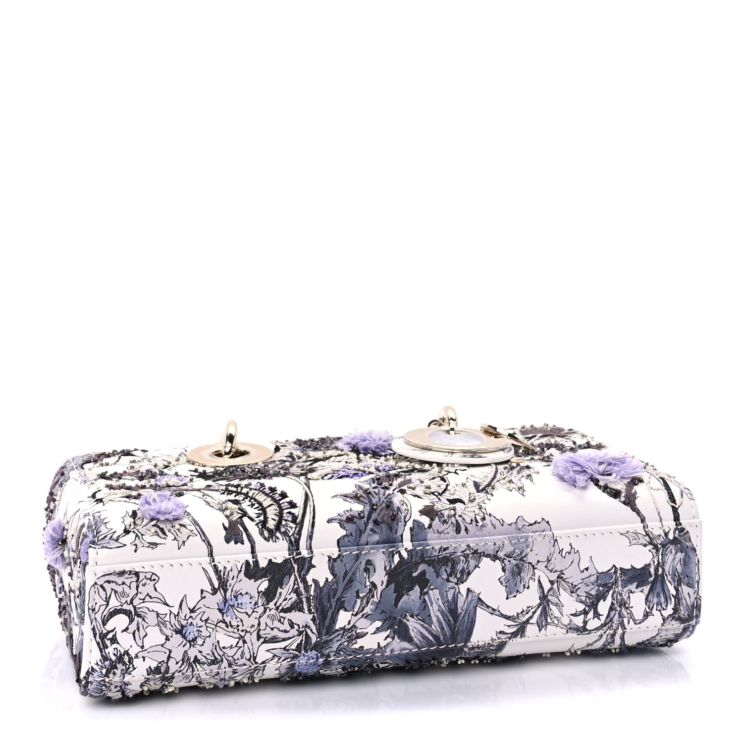 Christian Dior Calfskin Embroidered Floral Butterfly Small Lady D-Joy White Multicolor 3 of 8