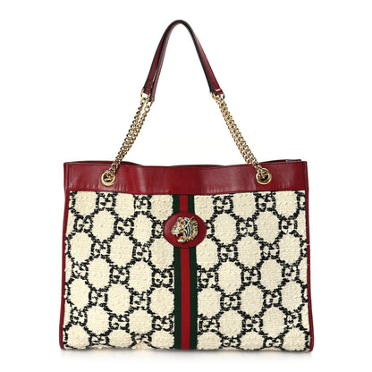 Gucci Tweed GG Monogram Large Rajah Chain Tote  White Black Romantic Cherry 1 of 10