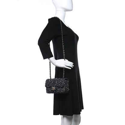 Chanel Glittered Tweed Quilted Mini Rectangular Flap Navy Blue Mulitcolor 3 of 9