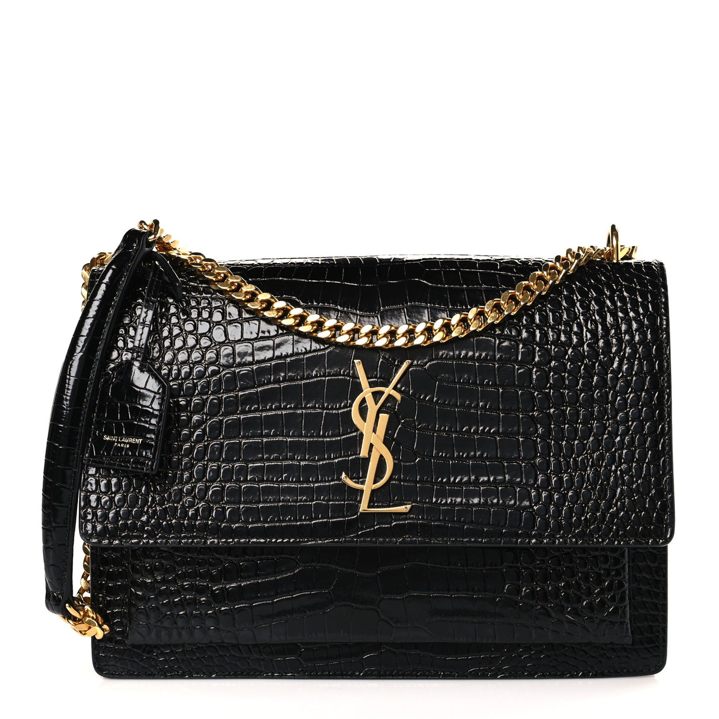 Calfskin Crocodile Embossed Large Monogram Sunset Black