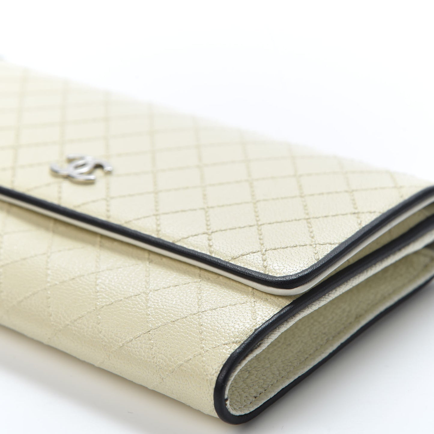 Calfskin Diamond Stitched Long Flap Wallet Ivory